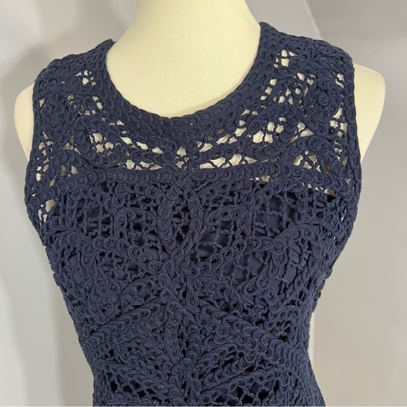 Brooks Brothers Crochet Cotton Midi Dress Preppy Career Business Blue Minimalist - Picture 5 of 13